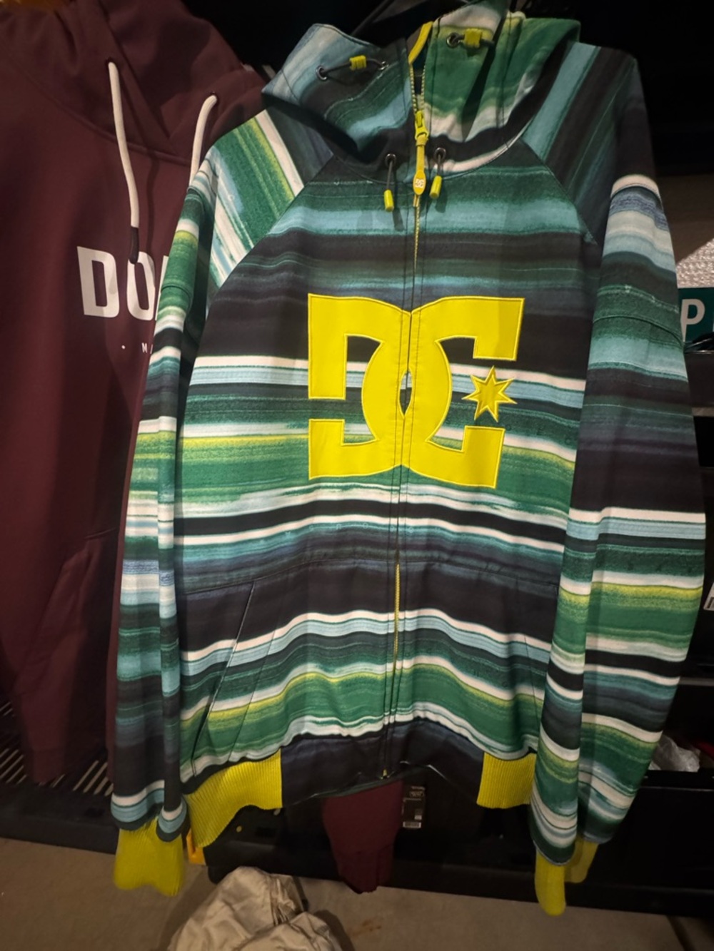 DC Striped Green Black White Hoodie with Yellow Logo